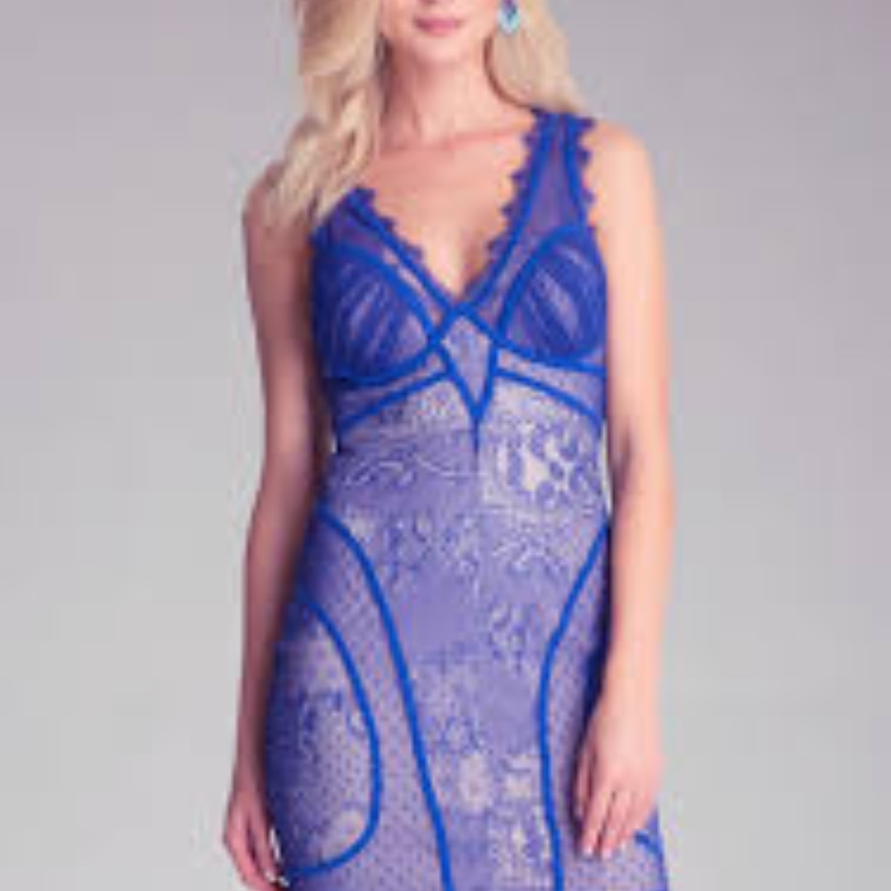 Bebe V neck lace dress Blue